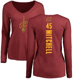 Women's Cleveland Cavaliers Donovan Mitchell Maroon Backer Long Sleeve T-Shirt